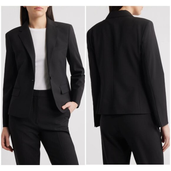 THEORY Wool Blazer Slim Fit Stretch Black size 6 Office Career Work wear